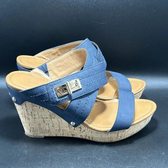Tommy Hilfiger Wedge Women’s 10 M Blue Strap 4.5” Heel Cork Slip On - Picture 6 of 8